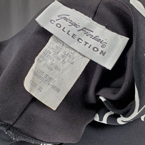 Giorgio Fiorlini Empire Midi Dress XL Black White Floral Flutter Vtg 90s Y2K - Picture 3 of 9